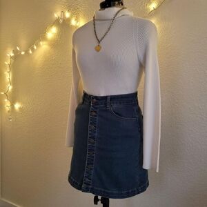 Denim Button-Front Skirt